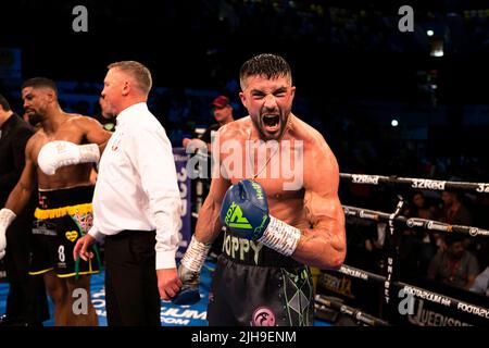 LONDON, UNITED KINGDOM. 16th Jul, 2022. Lennox Clarke vs Mark Heffron – The British, Commonwealth & IBF Intercontinental Super-middleweight Championship during under fight card of Frankwarren presents Sheeraz vs Torres - WBC Silver Middleweight Championship at Copper Box Arena on Saturday, July 16, 2022 in LONDON UNITED KINGDOM. Credit: Taka G Wu/Alamy Live News Stock Photo