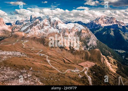 Mountain shelter nuvolau near Passo Giau, Dolomites from above, Europe Stock Photo