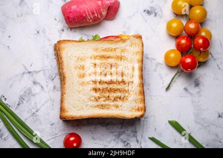 sandwich with bread baked in a toaster top view. Stock Photo