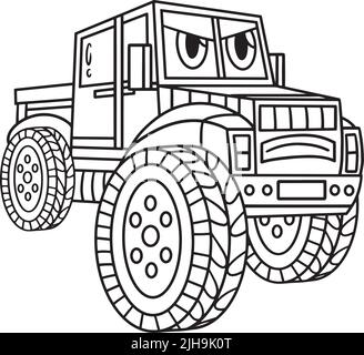 Off-Road Truck with Face Vehicle Coloring Page  Stock Vector