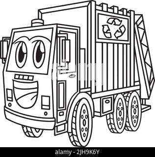 Garbage Truck with Face Vehicle Coloring Page Stock Vector