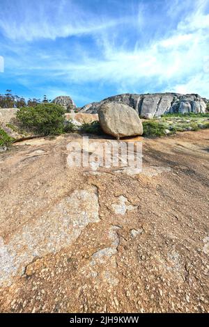 Closeup of large rocks or boulders near the mountains. Large ...