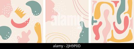 Set of trendy vector collages with hand drawn organic shapes and textures in pastel colors. Stock Vector