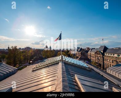 Roofs of the city of Strasbourg. Library building. St Paul's Cathedral. View overlooking the town. Stock Photo