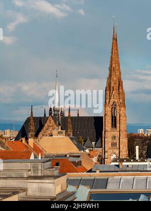 Roofs of the city of Strasbourg. Library building. St Paul's Cathedral. View overlooking the town. Stock Photo