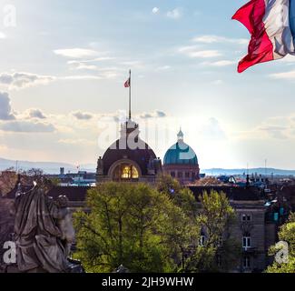 Roofs of the city of Strasbourg. Library building. St Paul's Cathedral. View overlooking the town. Stock Photo