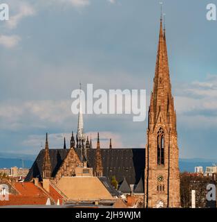 Roofs of the city of Strasbourg. Library building. St Paul's Cathedral. View overlooking the town. Stock Photo