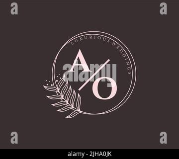 AO Initials letter Wedding monogram logos template, hand drawn modern minimalistic and floral templates for Invitation cards, Save the Date, elegant Stock Vector