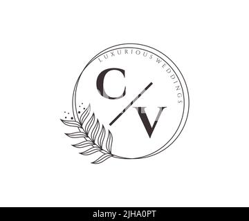 CV Initials letter Wedding monogram logos template, hand drawn modern minimalistic and floral templates for Invitation cards, Save the Date, elegant Stock Vector