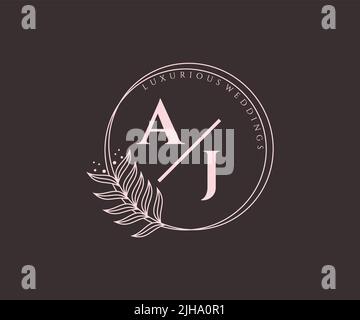 AJ Initials letter Wedding monogram logos template, hand drawn modern minimalistic and floral templates for Invitation cards, Save the Date, elegant Stock Vector