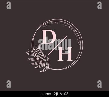 DH Initials letter Wedding monogram logos template, hand drawn modern minimalistic and floral templates for Invitation cards, Save the Date, elegant Stock Vector