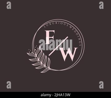 FW Initials letter Wedding monogram logos template, hand drawn modern minimalistic and floral templates for Invitation cards, Save the Date, elegant Stock Vector