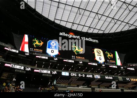 Las Vegas, NV, USA. 16th July, 2022. An interior view of the scoreboard prior to the start of the FC Clash of Nations 2022 soccer match featuring Chelsea FC vs Club America at Allegiant Stadium in Las Vegas, NV. Christopher Trim/CSM/Alamy Live News Stock Photo