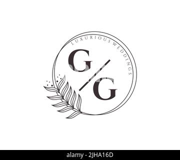 GG Initials letter Wedding monogram logos template, hand drawn modern minimalistic and floral templates for Invitation cards, Save the Date, elegant Stock Vector