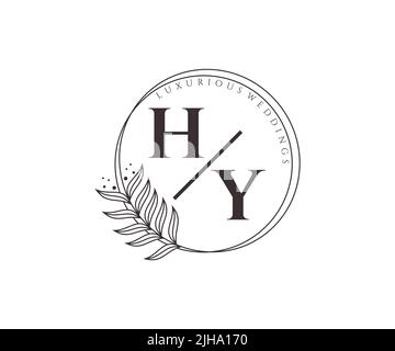 HY Initials letter Wedding monogram logos template, hand drawn modern minimalistic and floral templates for Invitation cards, Save the Date, elegant Stock Vector