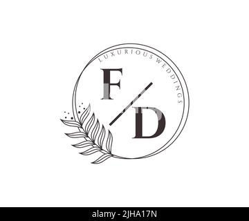 FD Initials letter Wedding monogram logos template, hand drawn modern minimalistic and floral templates for Invitation cards, Save the Date, elegant Stock Vector