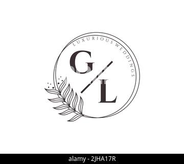GL Initials letter Wedding monogram logos template, hand drawn modern minimalistic and floral templates for Invitation cards, Save the Date, elegant Stock Vector