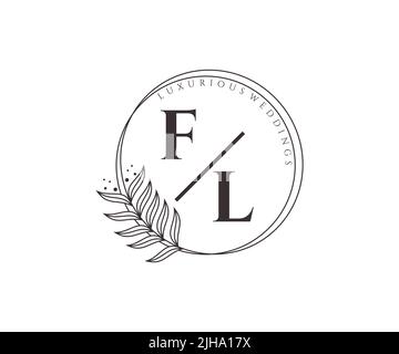 FL Initials letter Wedding monogram logos template, hand drawn modern minimalistic and floral templates for Invitation cards, Save the Date, elegant Stock Vector