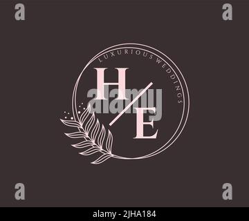 HE Initials letter Wedding monogram logos template, hand drawn modern minimalistic and floral templates for Invitation cards, Save the Date, elegant Stock Vector