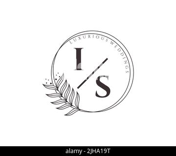 IS Initials letter Wedding monogram logos template, hand drawn modern minimalistic and floral templates for Invitation cards, Save the Date, elegant Stock Vector