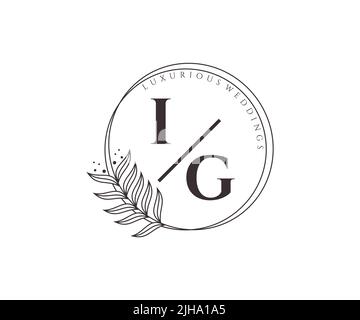 IG Initials letter Wedding monogram logos template, hand drawn modern minimalistic and floral templates for Invitation cards, Save the Date, elegant Stock Vector
