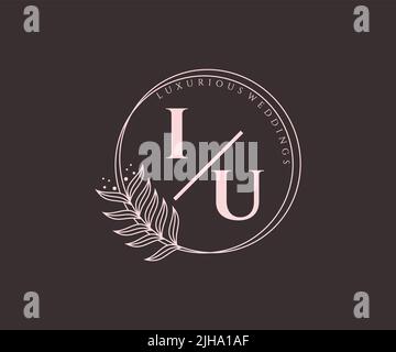 IU Initials letter Wedding monogram logos template, hand drawn modern minimalistic and floral templates for Invitation cards, Save the Date, elegant Stock Vector