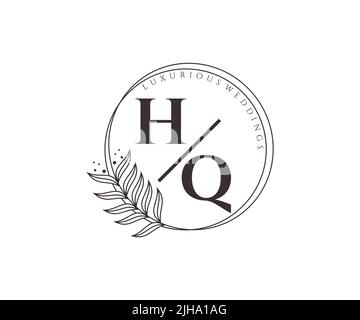 HQ Initials letter Wedding monogram logos template, hand drawn modern minimalistic and floral templates for Invitation cards, Save the Date, elegant Stock Vector