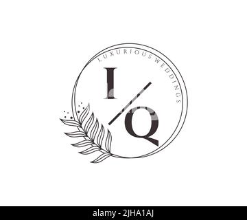 IQ Initials letter Wedding monogram logos template, hand drawn modern minimalistic and floral templates for Invitation cards, Save the Date, elegant Stock Vector