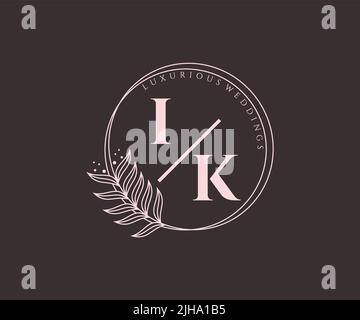 IK Initials letter Wedding monogram logos template, hand drawn modern minimalistic and floral templates for Invitation cards, Save the Date, elegant Stock Vector