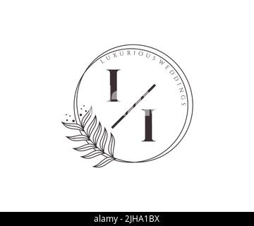 II Initials letter Wedding monogram logos template, hand drawn modern minimalistic and floral templates for Invitation cards, Save the Date, elegant Stock Vector