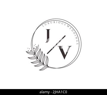 JV Initials letter Wedding monogram logos template, hand drawn modern minimalistic and floral templates for Invitation cards, Save the Date, elegant Stock Vector