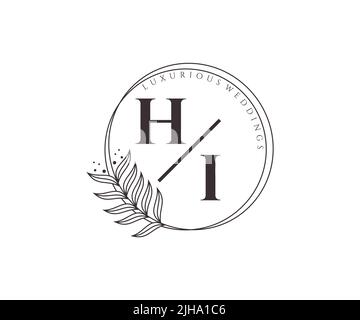 HI Initials letter Wedding monogram logos template, hand drawn modern minimalistic and floral templates for Invitation cards, Save the Date, elegant Stock Vector