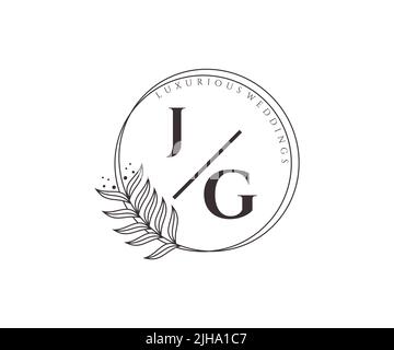 JG Initials letter Wedding monogram logos template, hand drawn modern minimalistic and floral templates for Invitation cards, Save the Date, elegant Stock Vector