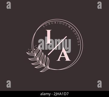 IA Initials letter Wedding monogram logos template, hand drawn modern minimalistic and floral templates for Invitation cards, Save the Date, elegant Stock Vector