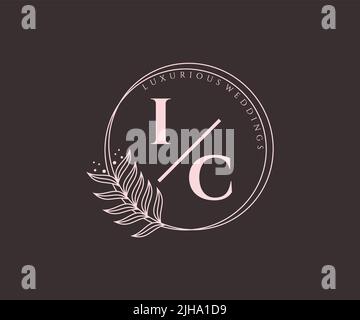IC Initials letter Wedding monogram logos template, hand drawn modern minimalistic and floral templates for Invitation cards, Save the Date, elegant Stock Vector