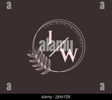 JW Initials letter Wedding monogram logos template, hand drawn modern minimalistic and floral templates for Invitation cards, Save the Date, elegant Stock Vector