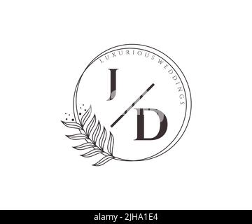 JD Initials letter Wedding monogram logos template, hand drawn modern minimalistic and floral templates for Invitation cards, Save the Date, elegant Stock Vector