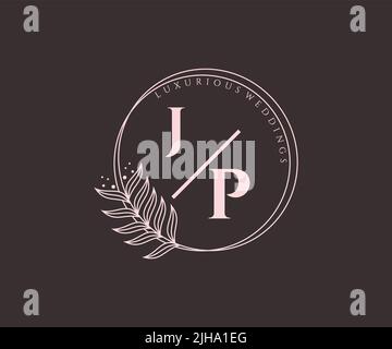 JP Initials letter Wedding monogram logos template, hand drawn modern minimalistic and floral templates for Invitation cards, Save the Date, elegant Stock Vector
