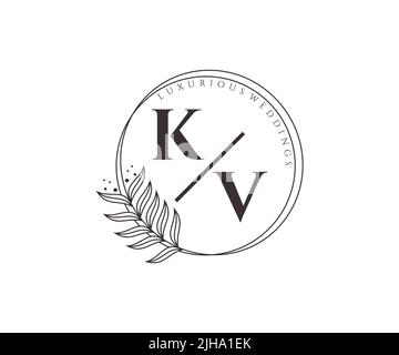 KV Initials letter Wedding monogram logos template, hand drawn modern minimalistic and floral templates for Invitation cards, Save the Date, elegant Stock Vector