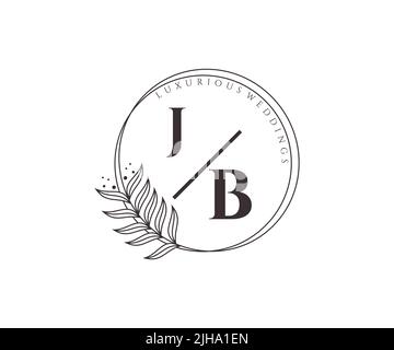 JB Initials letter Wedding monogram logos template, hand drawn modern minimalistic and floral templates for Invitation cards, Save the Date, elegant Stock Vector