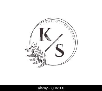 KS Initials letter Wedding monogram logos template, hand drawn modern minimalistic and floral templates for Invitation cards, Save the Date, elegant Stock Vector