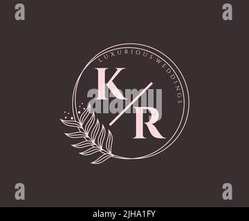 KR Initials letter Wedding monogram logos template, hand drawn modern minimalistic and floral templates for Invitation cards, Save the Date, elegant Stock Vector
