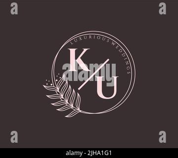 KU Initials letter Wedding monogram logos template, hand drawn modern minimalistic and floral templates for Invitation cards, Save the Date, elegant Stock Vector