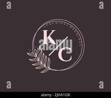 KC Initials letter Wedding monogram logos template, hand drawn modern minimalistic and floral templates for Invitation cards, Save the Date, elegant Stock Vector