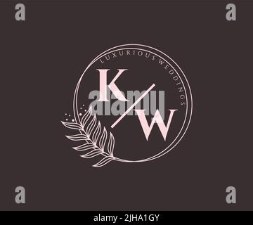 KW Initials letter Wedding monogram logos template, hand drawn modern minimalistic and floral templates for Invitation cards, Save the Date, elegant Stock Vector