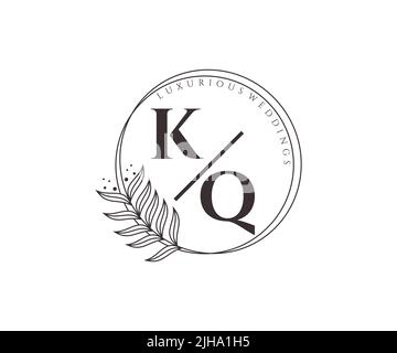 KQ Initials letter Wedding monogram logos template, hand drawn modern minimalistic and floral templates for Invitation cards, Save the Date, elegant Stock Vector
