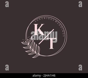 KT Initials letter Wedding monogram logos template, hand drawn modern minimalistic and floral templates for Invitation cards, Save the Date, elegant Stock Vector