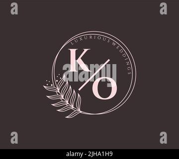 KO Initials letter Wedding monogram logos template, hand drawn modern minimalistic and floral templates for Invitation cards, Save the Date, elegant Stock Vector