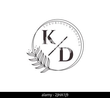 KD Initials letter Wedding monogram logos template, hand drawn modern minimalistic and floral templates for Invitation cards, Save the Date, elegant Stock Vector