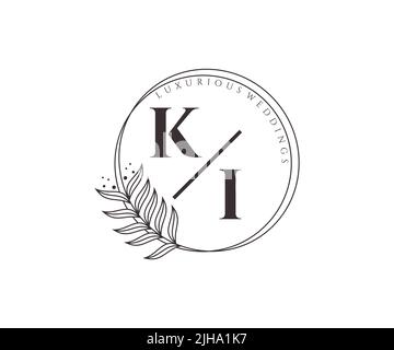KI Initials letter Wedding monogram logos template, hand drawn modern minimalistic and floral templates for Invitation cards, Save the Date, elegant Stock Vector